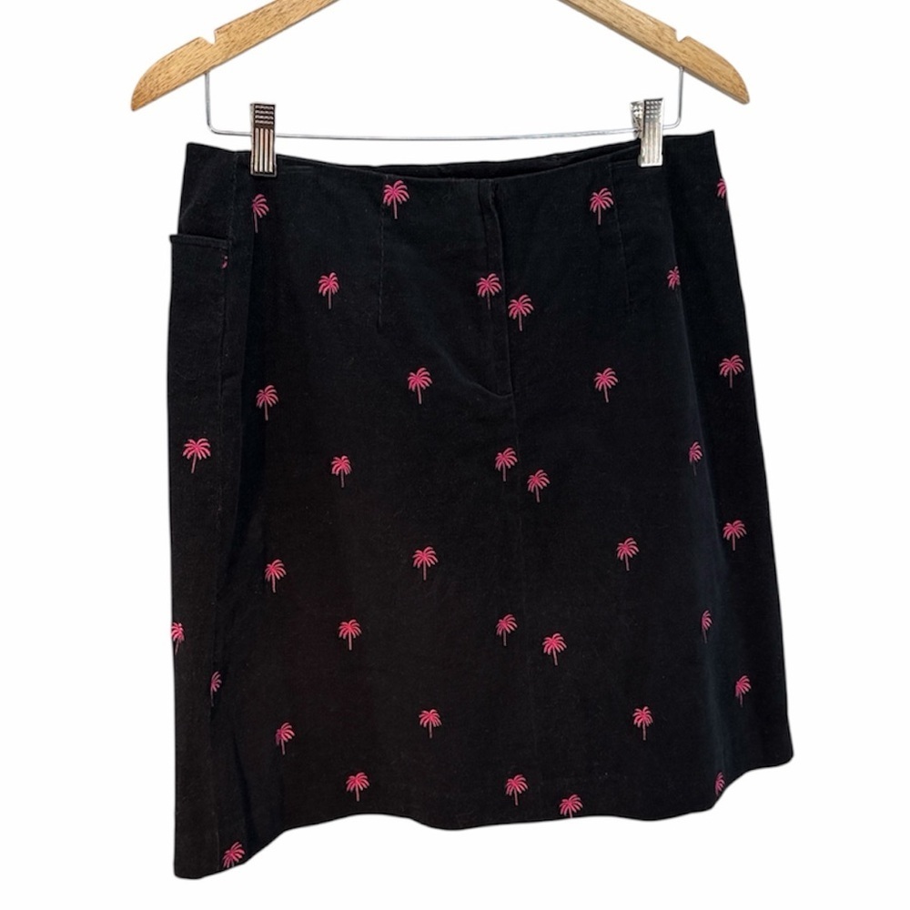 VTG Lilly Pulitzer Women’s Black Velour Pink Palm Short Skirt Sz 9 With Pockets - Picture 2 of 12